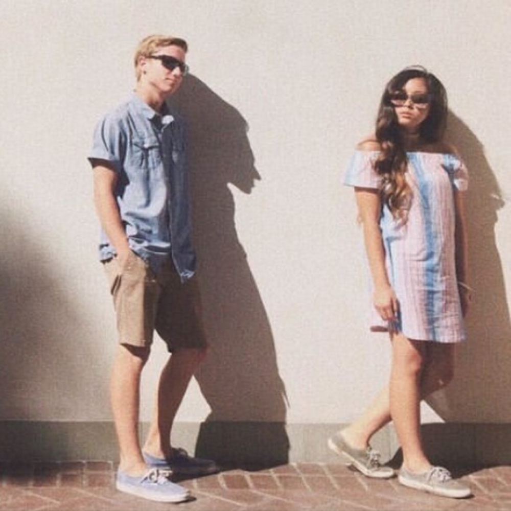 Striped off the shoulder Pastel Shift Dress